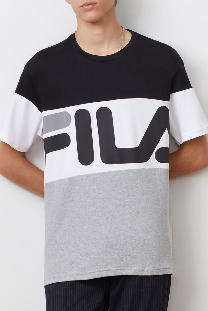 Fila T-Shirt Mens Black/Grey/White Vialli - Ireland 67059-XGWZ